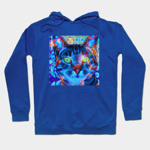 Blue Kitty Cat Batik Pattern Hoodie by Star Scrunch